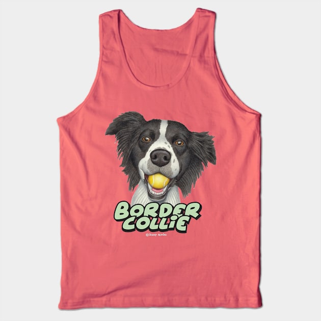 Cute Border Collie Dog with tennis ball in mouth Tank Top by Danny Gordon Art